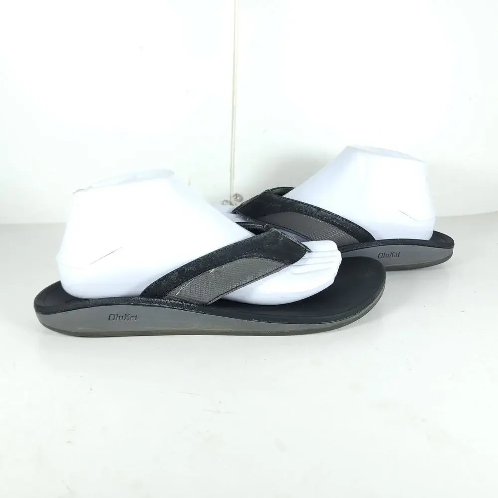 Olukai Men's Ohana US9? Black Gray Slip On Flat Thong Sandals